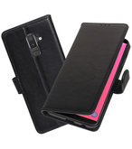 Echt Lederen Hoesje Wallet Case voor Samsung Galaxy J8 (2018) Zwart