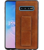 Grip Stand Hardcase Backcover voor Samsung Galaxy S10 Bruin