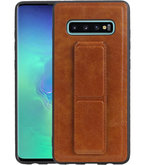 Grip Stand Hardcase Backcover voor Samsung Galaxy S10 Plus Bruin