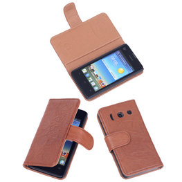 BestCases Bruin Luxe Echt Lederen Booktype Hoesje voor Huawei Ascend Y300