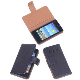 BestCases Zwart Luxe Echt Lederen Booktype Hoesje voor Huawei Ascend Y300