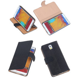 BestCases Zwart Echt Leer Booktype Hoesje voor Samsung Galaxy Note 3 N9000