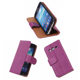 BestCases Lila Luxe Echt Lederen Booktype Hoesje voor Samsung Galaxy Express 2