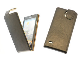 BestCases Zwart Kreukelleer Flipcase Hoesje voor Huawei Ascend G700