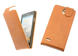 BestCases Bruin Kreukelleer Flipcase Hoesje voor Huawei Ascend G700