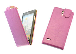 BestCases Lila Kreukelleer Flipcase Hoesje voor Huawei Ascend G700