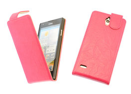 BestCases Fuchsia Kreukelleer Flipcase Hoesje voor Huawei Ascend G700