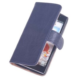 Navy Blue Luxe Echt Lederen Booktype Hoesje voor LG Optimus L5 2 E460 Navy Blue Luxe Echt Lederen Booktype Hoesje voor LG Optimus L5 2 E460