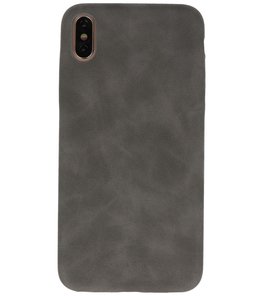 Leder Design Back cover voor iPhone Xs Max Grijs Leder Design Back cover voor iPhone Xs Max Grijs