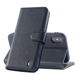 Echt Lederen Wallet Case Telefoonhoesje voor iPhone Xs Max - Navy Echt Lederen Wallet Case Telefoonhoesje voor iPhone Xs Max - Navy