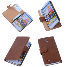 BestCases Bruin Hoesje voor Huawei Ascend G610 Luxe Echt Lederen Booktype