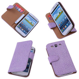 Antiek Purple Hoesje voor Samsung Galaxy S3 Neo Echt Leer Wallet Case