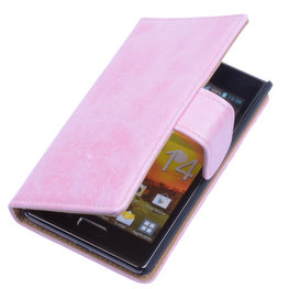 Bestcases Vintage Light Pink Book Cover Hoesje voor LG Optimus L5 Bestcases Vintage Light Pink Book Cover Hoesje voor LG Optimus L5