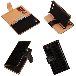 "Slang" Zwart Hoesje voor Sony Xperia Z3 Compact Bookcase Wallet Cover