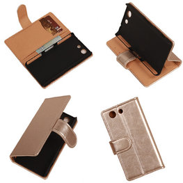 PU Leder Goud Hoesje voor Sony Xperia Z3 Compact Book/Wallet Case/Cover
