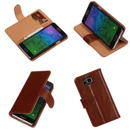 PU Leder Bruin Hoesje voor Samsung Galaxy Alpha Book/Wallet Case/Cover