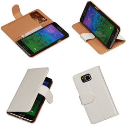 PU Leder Wit Hoesje voor Samsung Galaxy Alpha Book/Wallet Case/Cover