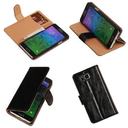 PU Leder Zwart Hoesje voor Samsung Galaxy Alpha Book/Wallet Case/Cover