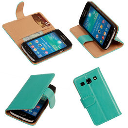 PU Leder Turquoise Hoesje voor Samsung Galaxy Core Plus Book/Wallet Case/Cover