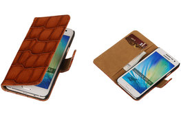 Bruin Croco Hoesje voor Samsung Galaxy A3 2015 Book/Wallet Case/Cover