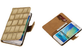 Beige Croco Hoesje voor Samsung Galaxy A3 2015 Book/Wallet Case/Cover