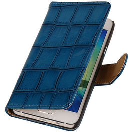 Blauw Croco Hoesje voor Samsung Galaxy Core 2 Book/Wallet Case/Cover