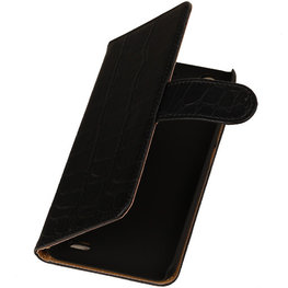 Hoesje voor Huawei Ascend G630 Crocodile Booktype Wallet Zwart