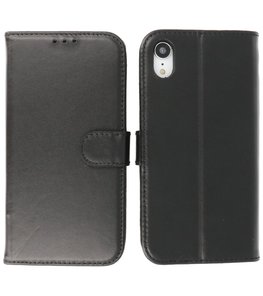 Echt Lederen Hoesje Wallet Case Telefoonhoesje voor iPhone XR - Zwart