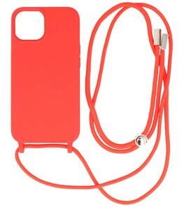 iPhone 14 Plus Hoesje Backcover Telefoonhoesje met Koord - 2.5mm Dikke - Rood