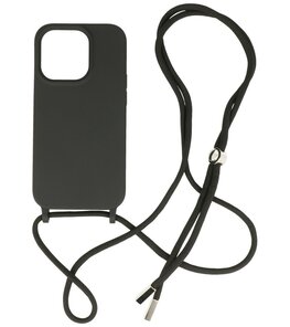 iPhone 14 Pro Max Hoesje Backcover Telefoonhoesje met Koord - 2.5mm Dikke - Zwart