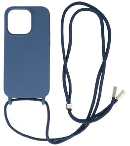 iPhone 14 Pro Max Hoesje Backcover Telefoonhoesje met Koord - 2.5mm Dikke - Navy