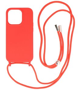 iPhone 14 Pro Max Hoesje Backcover Telefoonhoesje met Koord - 2.5mm Dikke - Rood