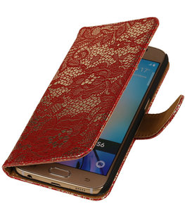 Rood Lace / Kant Design Bookcover Hoesje voor Samsung Galaxy S6 Rood Lace / Kant Design Bookcover Hoesje voor Samsung Galaxy S6