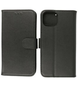 Echt Lederen Hoesje Wallet Case Telefoonhoesje voor iPhone 14 Plus - Zwart