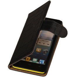 Hoesje voor Huawei Ascend G510 Crocodile Booktype Wallet Zwart