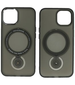 Magsafe Mat Transparant Case met Staande Functie voor iPhone 15 Plus Zwart Magsafe Mat Transparant Case met Staande Functie voor iPhone 15 Plus Zwart