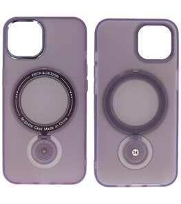 Magsafe Mat Transparant Case met Staande Functie voor iPhone 15 Plus Paars Magsafe Mat Transparant Case met Staande Functie voor iPhone 15 Plus Paars