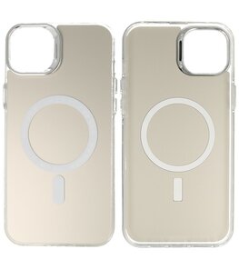 Magsafe Hoesje Geschikt voor iPhone 14 Plus - Magnetisch Smartphone Hoesje - Wit / Silver