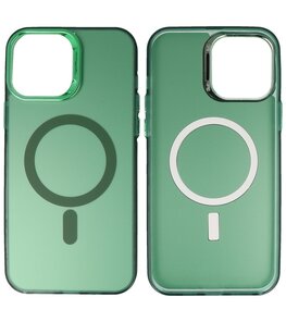 Magsafe Hoesje Geschikt voor iPhone 14 Pro Max - Magnetisch Smartphone Hoesje - Donker Groen