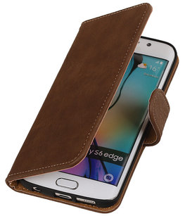 Hout Bruin Hoesje voor Samsung Galaxy S6 Edge Book Wallet Case Hout Bruin Hoesje voor Samsung Galaxy S6 Edge Book Wallet Case