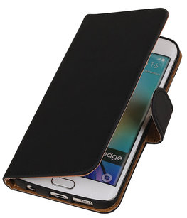 Hoesje voor Samsung Galaxy S6 Edge Effen Booktype Wallet Zwart Hoesje voor Samsung Galaxy S6 Edge Effen Booktype Wallet Zwart