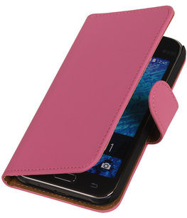 Hoesje voor Samsung Galaxy J1 2015 Effen Booktype Wallet Roze Hoesje voor Samsung Galaxy J1 2015 Effen Booktype Wallet Roze