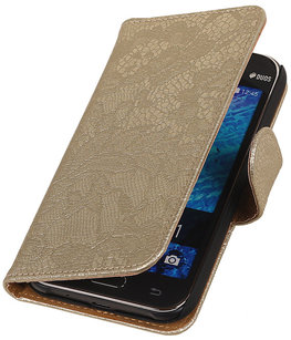 Goud Lace / Kant Design Bookcover Hoesje voor Samsung Galaxy J1 2015 Goud Lace / Kant Design Bookcover Hoesje voor Samsung Galaxy J1 2015