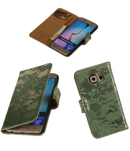 Hoesje voor Samsung Galaxy Grand Max Lace Booktype Wallet Donker Groen