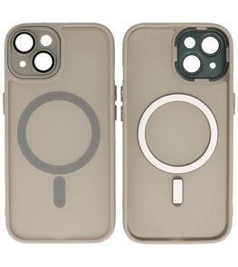 Mat-Transparent met Camera Beschermer Magsafe Case voor iPhone 14 - 13 Grijs Mat-Transparent met Camera Beschermer Magsafe Case voor iPhone 14 - 13 Grijs