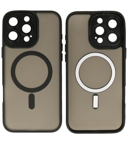 Mat-Transparent met Camera Beschermer Magsafe Case voor iPhone 16 Pro Max Zwart