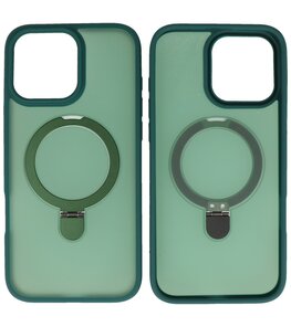 Magsafe Mat Transparant - Camera Beschermer Case met Staande Functie voor iPhone 16 Pro Max Donker Groen