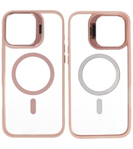 Magsafe Transparant - Camera Beschermer Case met Staande Functie voor iPhone 16 Pro Roze