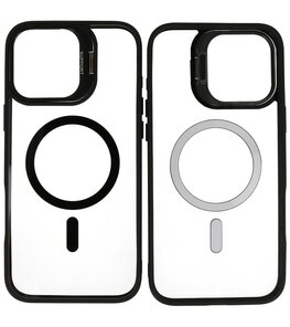 Magsafe Transparant - Camera Beschermer Case met Staande Functie voor iPhone 16 Plus Zwart