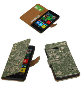 Hoesje voor Microsoft Lumia 640 Lace Booktype Wallet Donker Groen